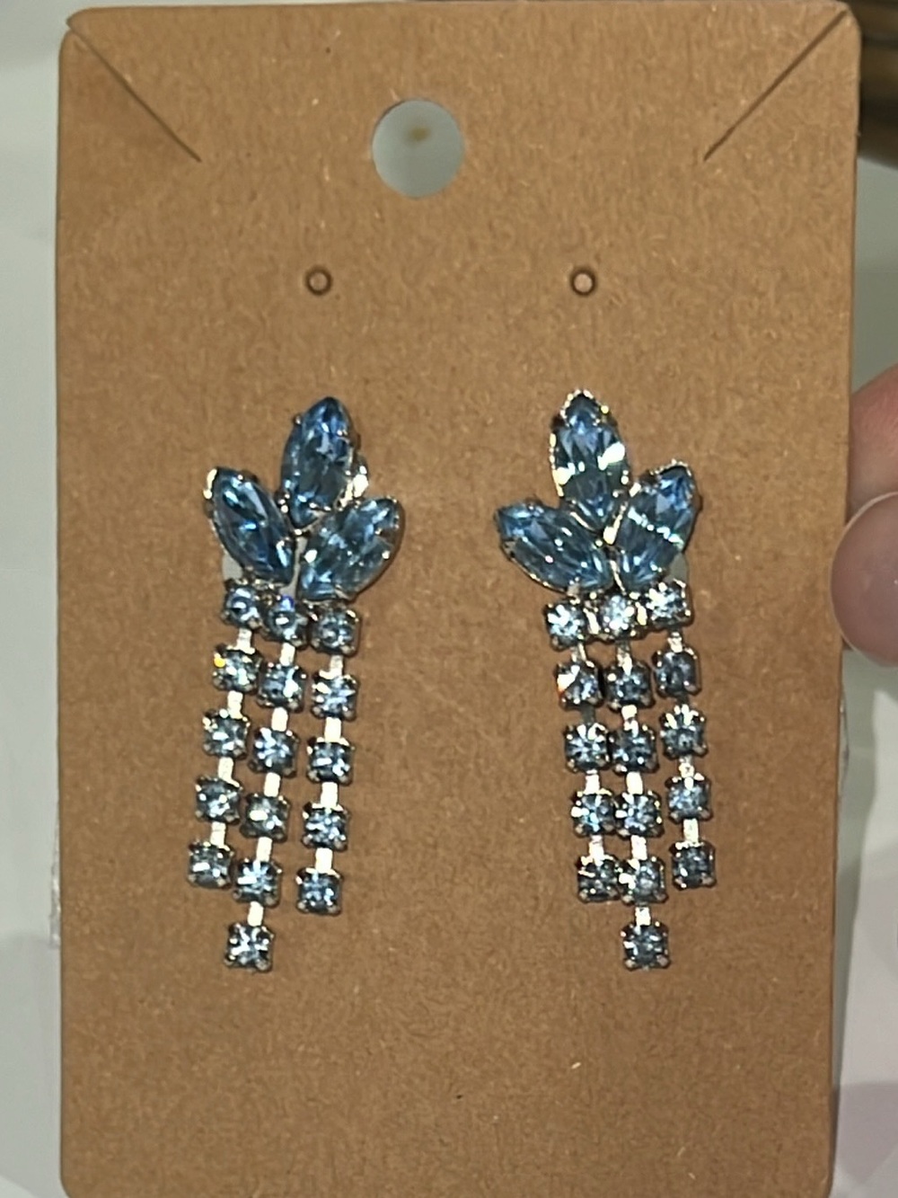 Vintage Blue Rhinestone Chandelier Dangle Earrings-cira 1950’s - Excellent Cond